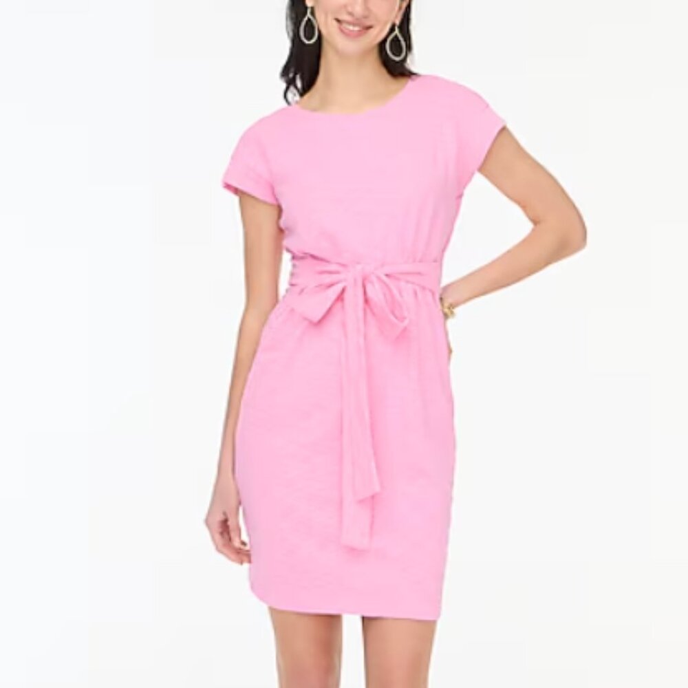 J. Crew Factory Women's Knit Tie Waist Mini Dress in Tulip Pink